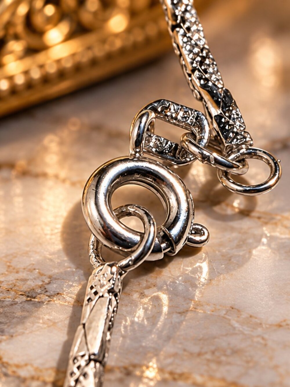 Vintage Sterling Silver 925 Textured Flat Chain Necklace – Elegant Silver Jewelr